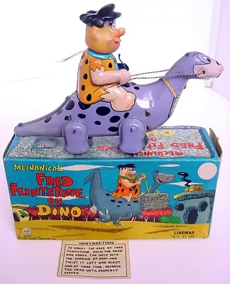 1962 Linemar Marx Toys Japan Fred Flintstone On Dino Tin Wind-up Boxed! Works! • $100