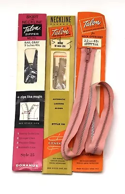 Vtg Talon Metal Neckline Zippers Lot Of 3 Dusty Pink 22  Beige 10  Rail Gray 9  • $12.99