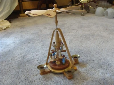 $37.95 • Buy German Wooden Pyramid Nativity Scene Candle Windmill Carousel Vintage