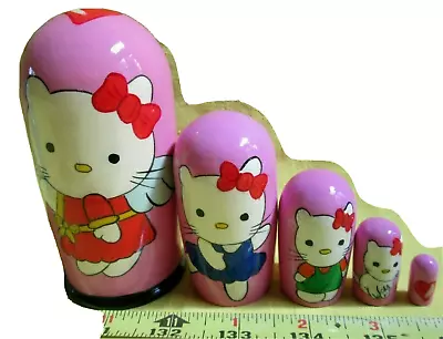 Hello Kitty Nesting Doll/Hand-Painted-Crafted/5-pcs Set/~4.5  Tall/Wood/Russia • $34.17