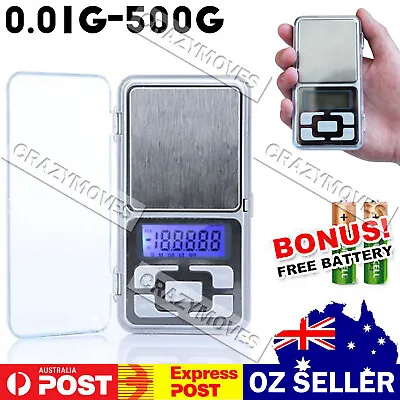 Pocket Digital Mini Scales 0.01g 500g Precision Weight Balance Silver VIC • $10.36