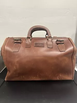 DULUTH TRADING Brown Heavy Genuine Leather Doctor Bag Duffle Brown Weekender • $199.99