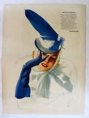 1940 Esquire Vargas Pinup Girl Centerfold Blond In Blue Feather Hat • $59