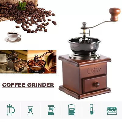 Wood Manual Coffee Grinder Bean Grinder Hand Grinder Coffee Makers Retro Classic • £12.93