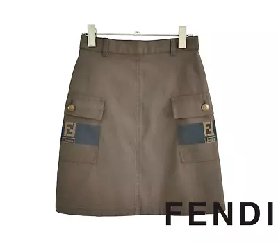 Vintage Fendi Jeans Mini Skirt Brown Color Size 36 Made In Italy • $99