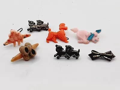 Vintage 1950's Lot Of 7  Plastic Children's Barrettes /Hair Clips Poodle Etc. • $25