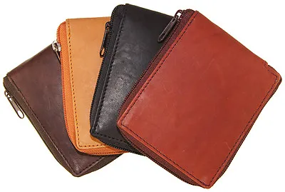 Genuine Cowhide Leather Mens Zipper Zip-Around Bifold Popular Wallet • $18.49