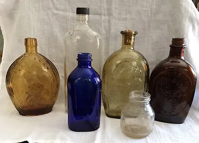 Lot Of 6 Vintage  Antique Glass Bottles Jars • $9.99