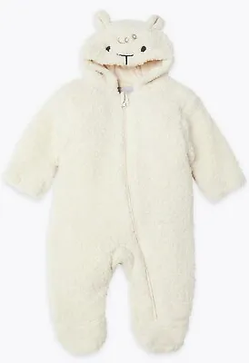 £14.99 • Buy Ex M&S Baby Girls Boys Unisex Cream Lamb Snowsuit All In One Pramsuit  NB - 12 