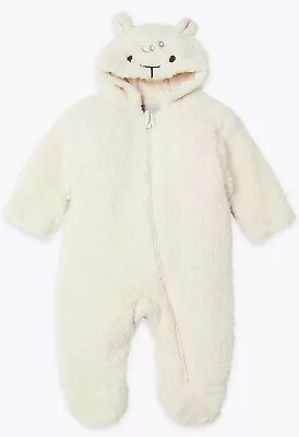 £14.99 • Buy Ex M&S Baby Girls Boys Unisex Cream Lamb Snowsuit All In One Pramsuit  NB - 12 