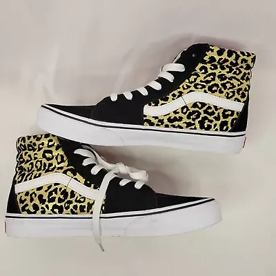 Vans Sk8 Hi Flocked Gold Glitter Leopard Junior Women Size 7 Shoes Men 5.5 Hitop • $65