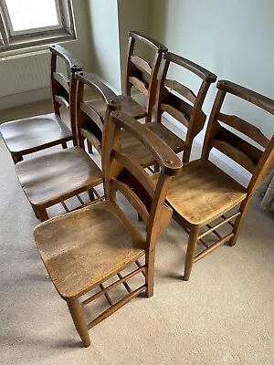 6 Antique Elm Church/Chapel  Chairs With Back Bible Stands • £295