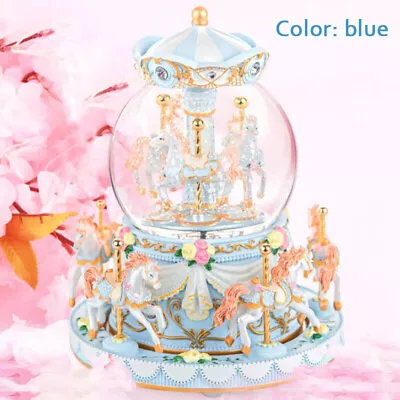 Music Snow Globe Carousel Horse LED Carousel Toy Kids Baby Birth Xmas Gift-Blue • $69.99