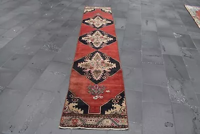 Turkish Runner Rug Vintage Home Decor Rug Handmade Wool Rug 2.1x10.6 Ft RR4338 • $175