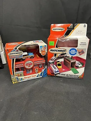 2004 Matchbox Burger Zone Adventure Set & Fire Station • $19.43