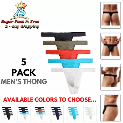 Mens G String Thong Sexy Underwear Stretch T Back Cotton Casual Everyday 5 Pack • $41.30