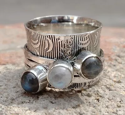 Moonstone 925 Sterling Silver Band& SPINNER Ring Handmade Ring All Size-U-63 • $10.94