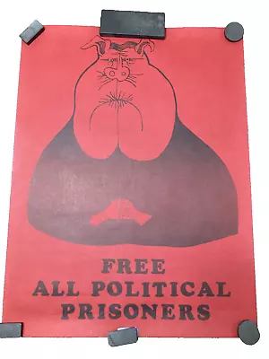 Vtg 1960s Poster Free All Political Prisoners Red/Black Black Panther 23 X17.5  • $69.99