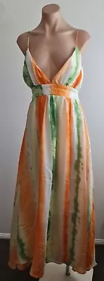 GIGI & ELLA - BNWT - Orange Green White Low Cut Maxi Dress - Size 14 • $18