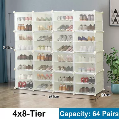 4X8 Cubes 64 Pairs Clear Door Storage Organizer Shoe Rack Cabinet Shelf White • £45.99