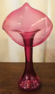 Vintage Hand Blown Cranberry Glass Jack In The Pulpit Vase 12.5  X 6.13  Excllen • $30
