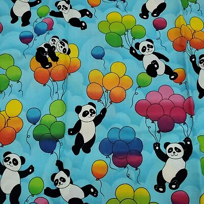 Michael Miller Panda Balloons Fabric Cotton 1/4 Yard Rainbow Blue • $5.99