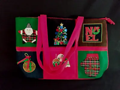 Kim Rogers Holiday Tote Bag Card Holders Zipper Close Pockets Patchwork Design • $25