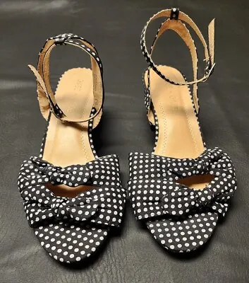 Black Polka-dot Pin-up Open Toe Block Heels Cosplay-Size 7.5 • £14.46