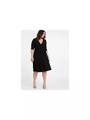 KIYONNA Womens Black Tie Elbow Sleeve Knee Length Wrap Dress Plus 3X • $14.99