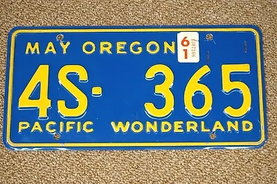 Vintage Original Oregon Pacific Wonderland 4S-365 License Plate Blue May 1961 61 • $119.99