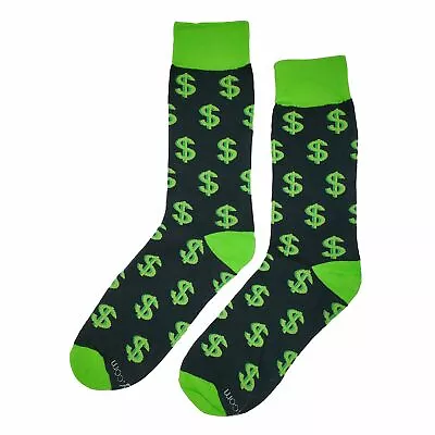 NWT Money Dress Socks Novelty Men 8-12 Black And Green Crazy Fun Sockfly • $8.99