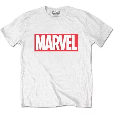 White Marvel Comics Marvel Box Logo Official Tee T-Shirt Mens • £15.99