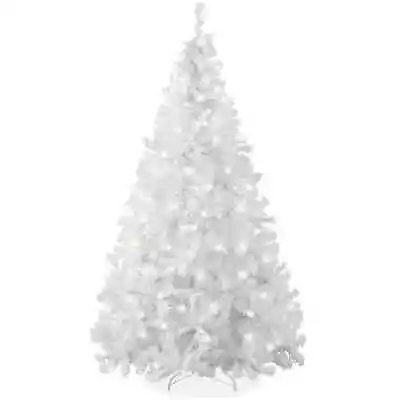 9 Ft Pre-Lit Hinged Artificial White Pine Christmas Tree W/ Lights Metal Stand • $95