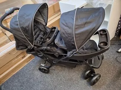 GRACO Stadium Duo Tandem Double Baby Pushchair Stroller Black VGC • £100