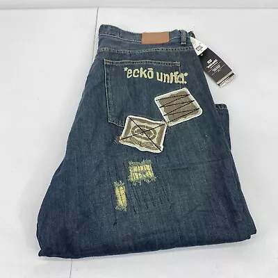 Ecko Unltd Shorts Men 42x19 LONG Denim Jorts Hip Hop Y2K Baggy Wide Big Patches • $59.95