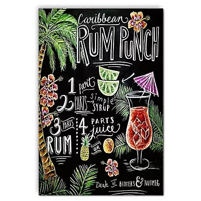 Caribbean Rum Punch Cocktail Recipe Printed On Metal Sign Blackboard Style • £4.99