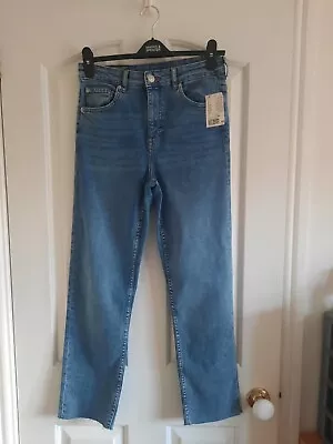 H & M Ladies 12 Divided High Waist Straight Leg Blue Denim Jeans New • £12