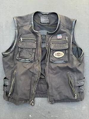 Mens Harley Davidson Zip Front Vest Leather Trim XL Vintage • $59.99