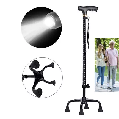 Led Quad Cane 4-Prong Base Adjustable Walking Cane Mobility Aid For Men & Women • $23.90