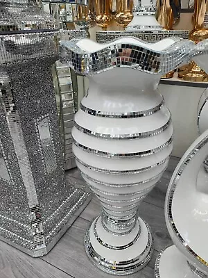 £49.99 • Buy White & Silver Floor Vase Large 40X60Cm Sparkly Silver Mirrored Style 03