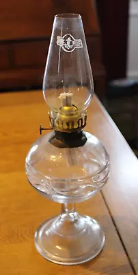 Vintage Pedestal Glass Oil/Paraffin Lamp With Brass Burner/ANCHOR Brand Chimney • £9.99