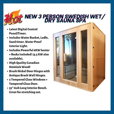 Hemlock Wood 3 Person Indoor Traditional Steam Sauna Hot Wet Dry Spa Heater NEW • $4819.98