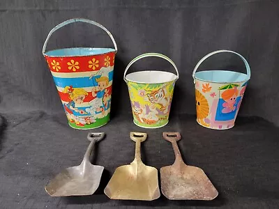 Vintage Ohio Art Tin Sand Pail Bucket Set With Shovels • $124.99