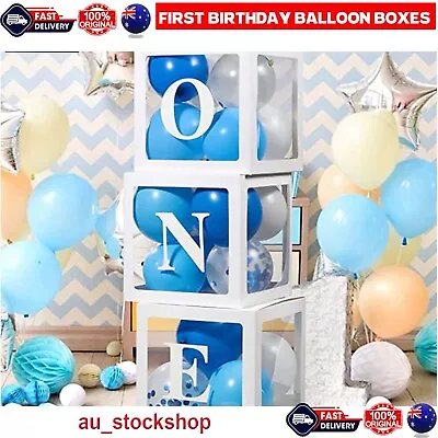 4PCS ONE BABY Transparent Balloon Box Girls Boys Shower 1st Birthday Party Decor • $13.98