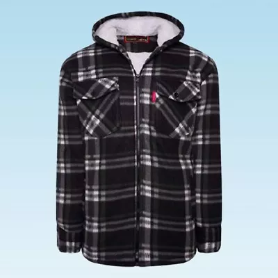 High Mount Men's Lumberjack Sherpa Faux Fur Lined Check Hoodie (L) | Black  • £19.99