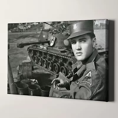 Elvis Presley In US Army With Tank 1950s Music Singers Canvas Wall Art Print • $49