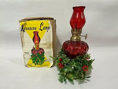 Vintage Teters Miniature Red Glass Kerosene Lamp Christmas Decoration 6  Tall • $16.99