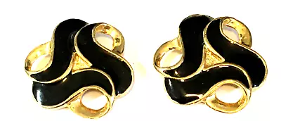 Vintage Gold Tone Black Enamel Celetic Swirl Clipon Shoe Buckles 1 1 2  Classic • $16.80