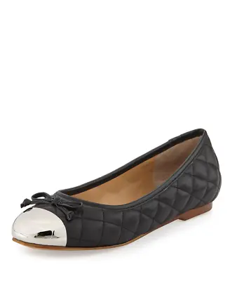 Andrew Stevens Lalo Quilted Meatllic Cap Toe Ballet Flats Black 8 Shoes • $34.99