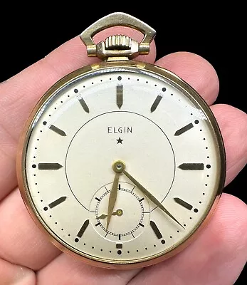 Elgin 491 10K GF Pocket Watch With Solid 14k Gold Masonic Triad Emblem No 708  • $695